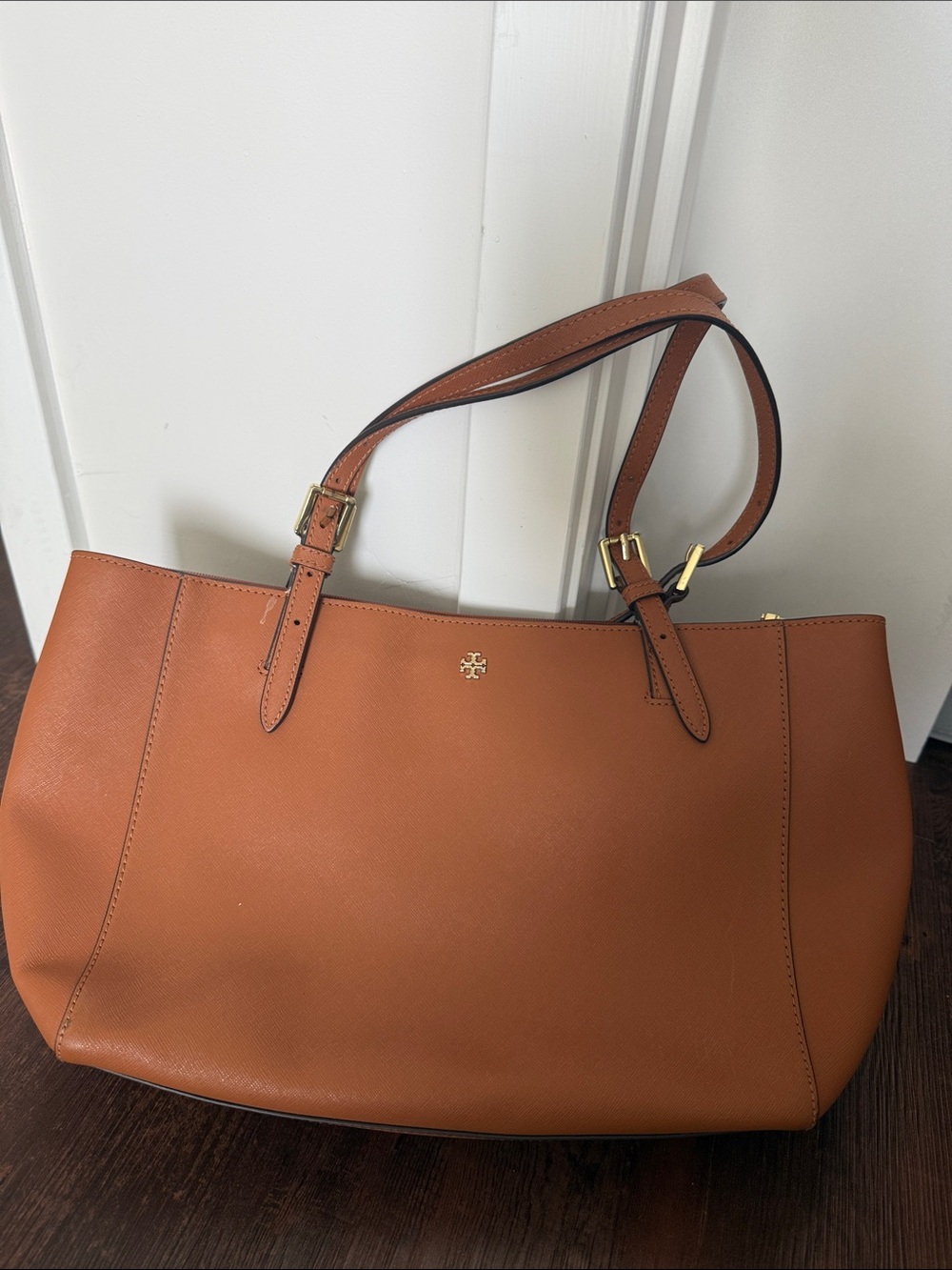 Tory Burch Cognac Leather Tote with Gold Logo